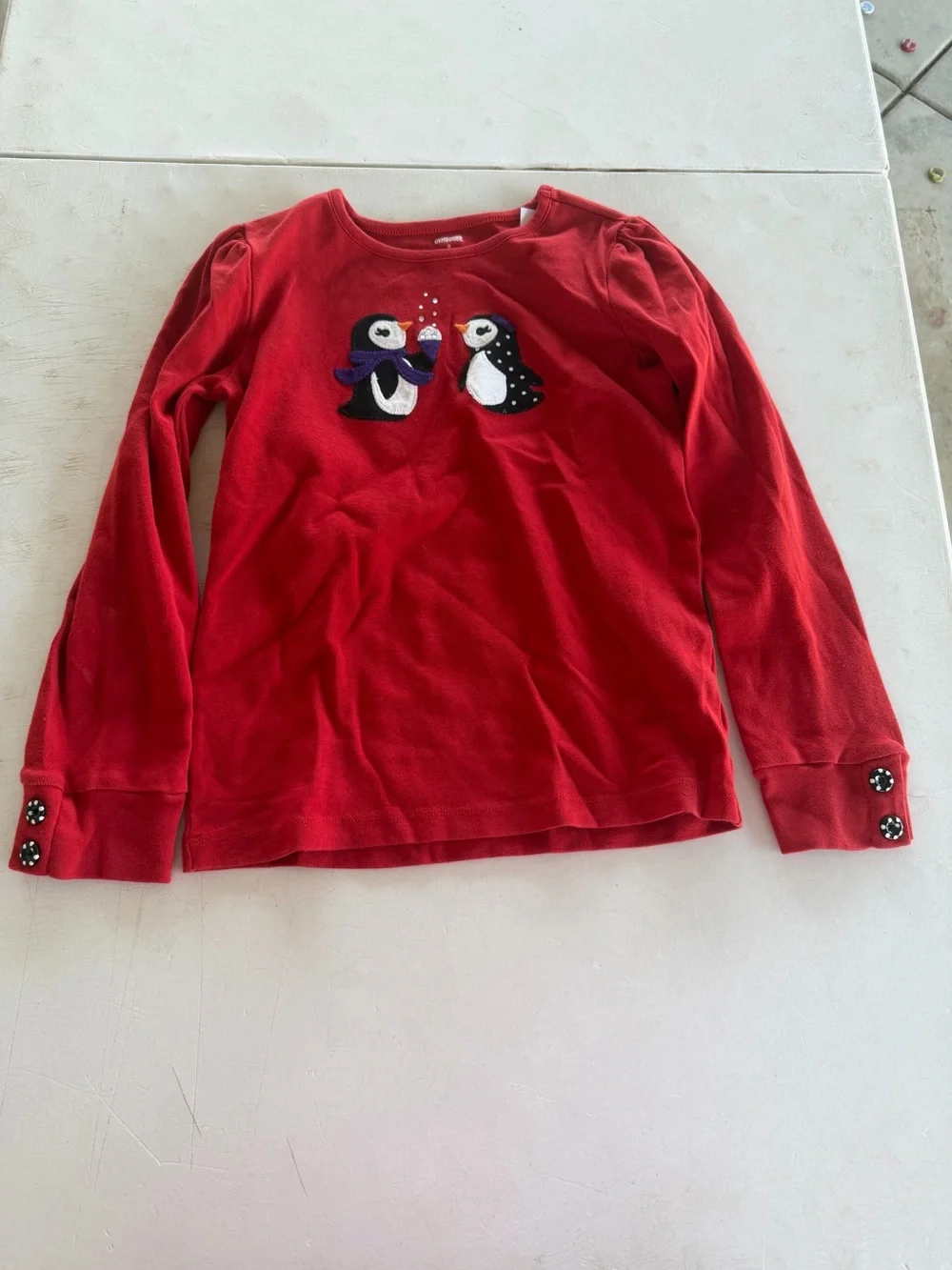Gymboree Red Long-Sleeve Top with Penguin Appliqués